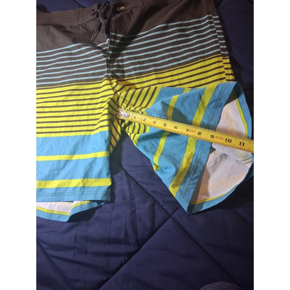 Oxide Mens Board Shorts Size 38 Brown Neon Yellow Blue Striped Swim‎ Trunks